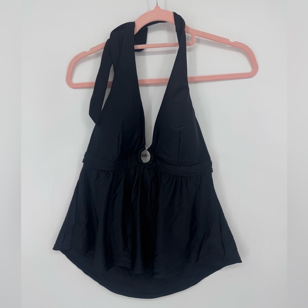 Maurice's Women's Black Halter Swim Top with Flared Tunic Hem Size Large